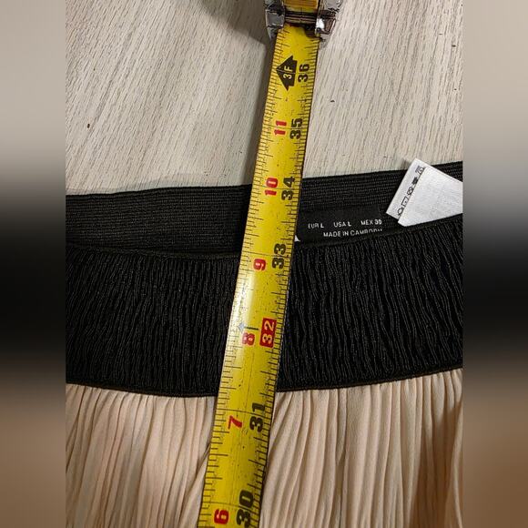 Zara Womens Super Wide Leg Pleated Tiered Trouser Pants Cream & Black Size L - Picture 7 of 10